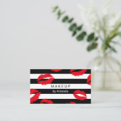 Makeup Artist Red Lips Kisses Modern Stripes Visitekaartje (Staand voorkant)