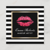 Makeup Artist Red Lips Modern Black Stripes Vierkante Visitekaartje (Voorkant)