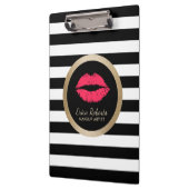 Makeup Artist Red Lips Modern Black White Stripes Klembord (Links)