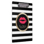 Makeup Artist Red Lips Modern Black White Stripes Klembord (Rechts)
