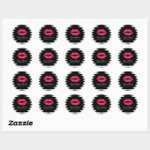 Makeup Artist Red Lips Modern Black White Stripes Ronde Sticker (Vel)