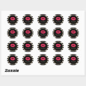 Makeup Artist Red Lips Modern Black White Stripes Ronde Sticker (Vel)