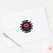 Makeup Artist Red Lips Modern Black White Stripes Ronde Sticker (Envelop)