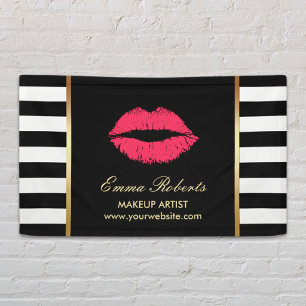 Makeup Artist Red Lips Modern Black White Stripes Spandoek