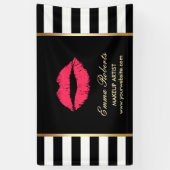 Makeup Artist Red Lips Modern Black White Stripes Spandoek (Verticaal)