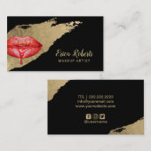 Makeup Artist Red Lips Modern Gold Bruske Stroke Visitekaartje (Voorkant / Achterkant)