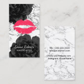 Makeup Artist Red Lips Modern Marble Black Floral Visitekaartje (Voorkant / Achterkant)