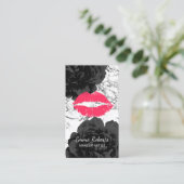 Makeup Artist Red Lips Modern Marble Black Floral Visitekaartje (Staand voorkant)