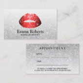 Makeup Artist Red Lips Modern Silver Benoeming Afsprakenkaartje (Voorkant / Achterkant)