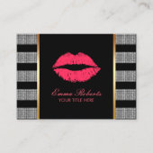Makeup Artist Red Lips Modern Silver Stripes Visitekaartje (Voorkant)
