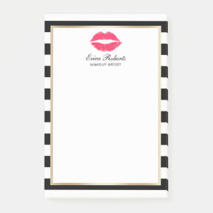 Makeup Artist Red Lips Modern Stripes Beauty Salon Post-it® Notes