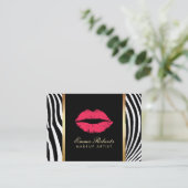 Makeup Artist Red Lips Modern Zebra Stripes Visitekaartje (Staand voorkant)