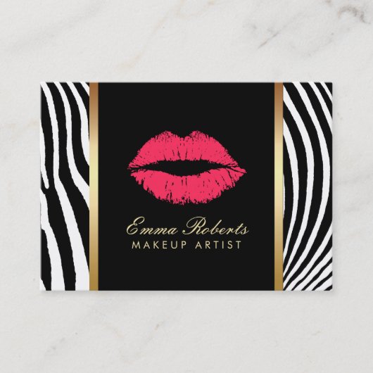 Makeup Artist Red Lips Modern Zebra Stripes Visitekaartje (Voorkant)