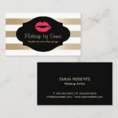 Makeup Artist Red Lips Moderne Gold Stripes Visitekaartje (Voorkant / Achterkant)