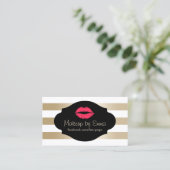 Makeup Artist Red Lips Moderne Gold Stripes Visitekaartje (Staand voorkant)