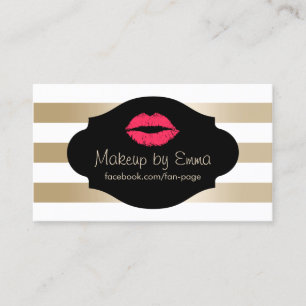 Makeup Artist Red Lips Moderne Gold Stripes Visitekaartje