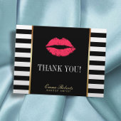 Makeup Artist Red Lips Moderne Stripes Dank u Briefkaart