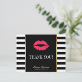 Makeup Artist Red Lips Moderne Stripes Dank u Briefkaart (Staand voorkant)