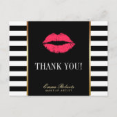 Makeup Artist Red Lips Moderne Stripes Dank u Briefkaart (Voorkant)
