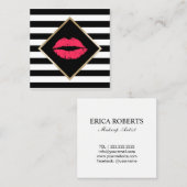 Makeup Artist Red Lips Salon Modern Stripes Uniek Vierkante Visitekaartje (Voorkant / Achterkant)
