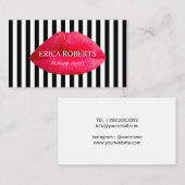 Makeup Artist Red Lips Salon Modern Stripes Visitekaartje (Voorkant / Achterkant)