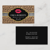 Makeup Artist Red Lips Silver Belt Moderne Luipaar Visitekaartje (Voorkant / Achterkant)