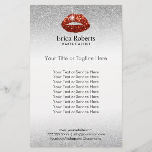 Makeup Artist Red Lips Silver Glitter Beauty Salon Flyer