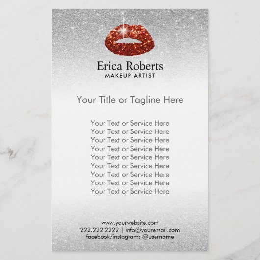 Makeup Artist Red Lips Silver Glitter Beauty Salon Flyer (Voorkant)