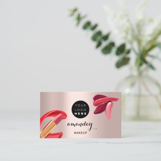 Makeup Artist Red Lipstick, aangepaste foto QR-cod Visitekaartje (Staand voorkant)