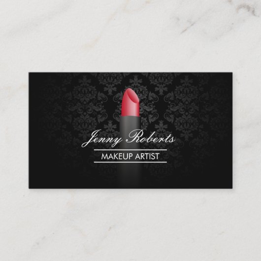 Makeup Artist Red Lipstick Elegant Damask Visitekaartje (Voorkant)