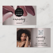 Makeup Artist Red Lipstick Foto QR Code Blush Visitekaartje (Voorkant / Achterkant)