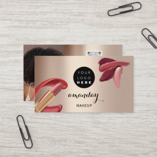Makeup Artist Red Lipstick Roos Gold Photo QR Code Visitekaartje