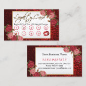 Makeup Artist - Rode glitter en Floral design Klantenkaartje (Voorkant / Achterkant)