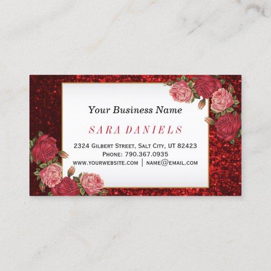 Makeup Artist - Rode glitter en Floral design Klantenkaartje (Achterkant)