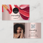 Makeup Artist Rood Roze Lipstick QR-code Foto Visitekaartje (Voorkant / Achterkant)