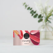 Makeup Artist Rood Roze Lipstick QR-code Foto Visitekaartje (Staand voorkant)