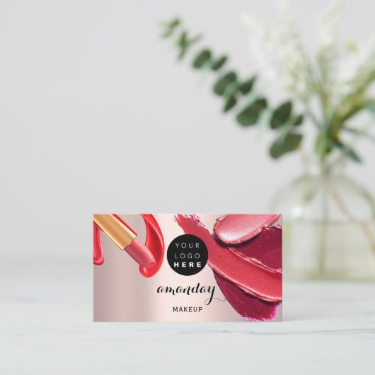 Makeup Artist Rood Roze Lipstick QR-code Foto Visitekaartje (Staand voorkant)
