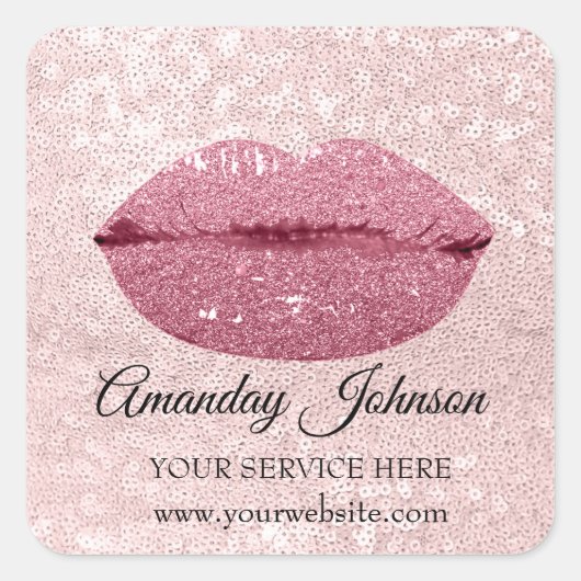 Makeup Artist Roos Glitter Kiss Lips Name Web Vierkante Sticker (Voorkant)