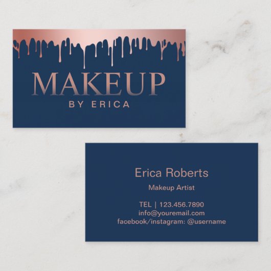 Makeup Artist Roos Gold Drift Modern Navy Blue Visitekaartje (Voorkant / Achterkant)