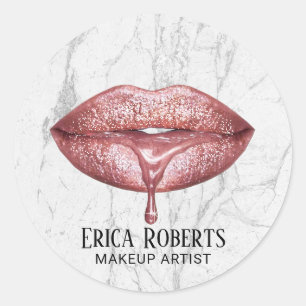 Makeup Artist Roos Gold Drip Lips White marble Ronde Sticker