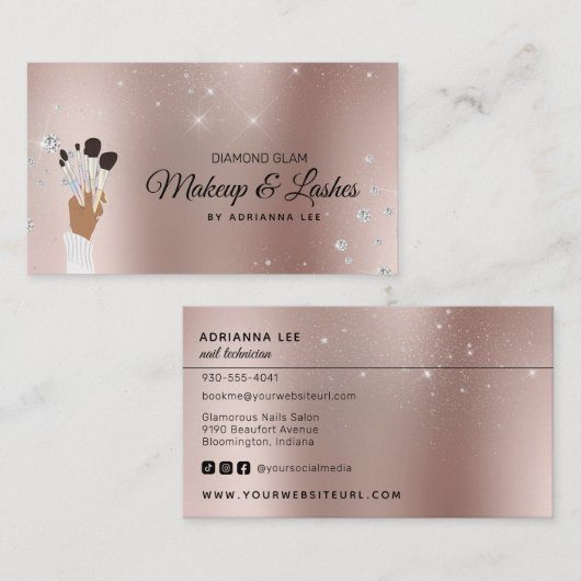 Makeup Artist Roos Gold en Glitter Beauty Salon Visitekaartje (Voorkant / Achterkant)