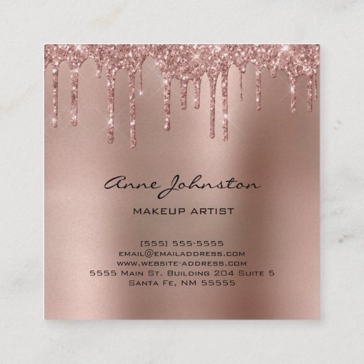 Makeup Artist Roos Gold Glitter en Sparkle Vierkante Visitekaartje (Achterkant)