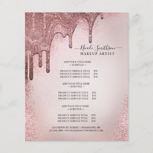 Makeup Artist Roos Gold Glitter Glam Service List Flyer (Voorkant)