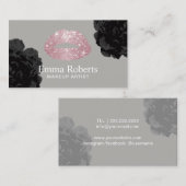 Makeup Artist Roos Gold Glitter Lips Black Floral Visitekaartje (Voorkant / Achterkant)
