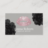 Makeup Artist Roos Gold Glitter Lips Black Floral Visitekaartje (Voorkant)
