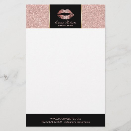 Makeup Artist Roos Gold Glitter Lips Moderne Salon Briefpapier (Voorkant)