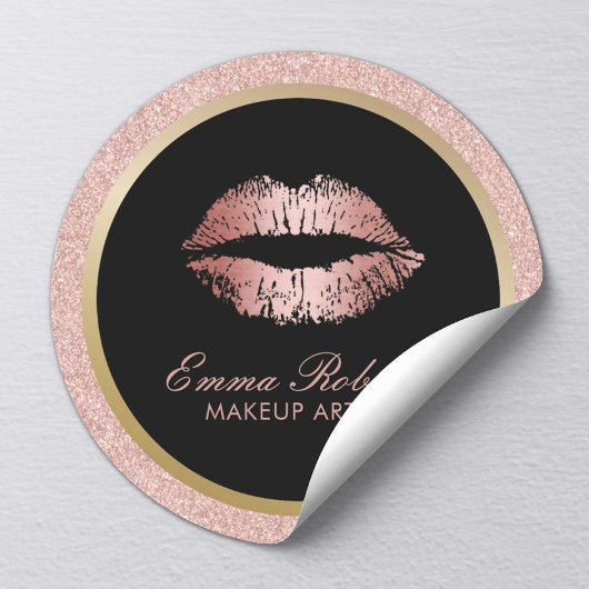 Makeup Artist Roos Gold Glitter Lips Moderne Salon Ronde Sticker