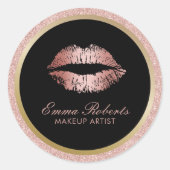 Makeup Artist Roos Gold Glitter Lips Moderne Salon Ronde Sticker (Voorkant)