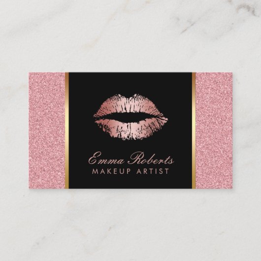 Makeup Artist Roos Gold Glitter Lips Moderne Salon Visitekaartje (Voorkant)
