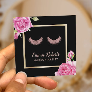 Makeup Artist Roos Gold Lashes Modern Floral Vierkante Visitekaartje